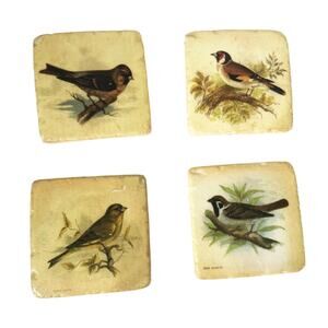 Set of 4 Sparrow Finch Tile Coasters w/ Cork Back